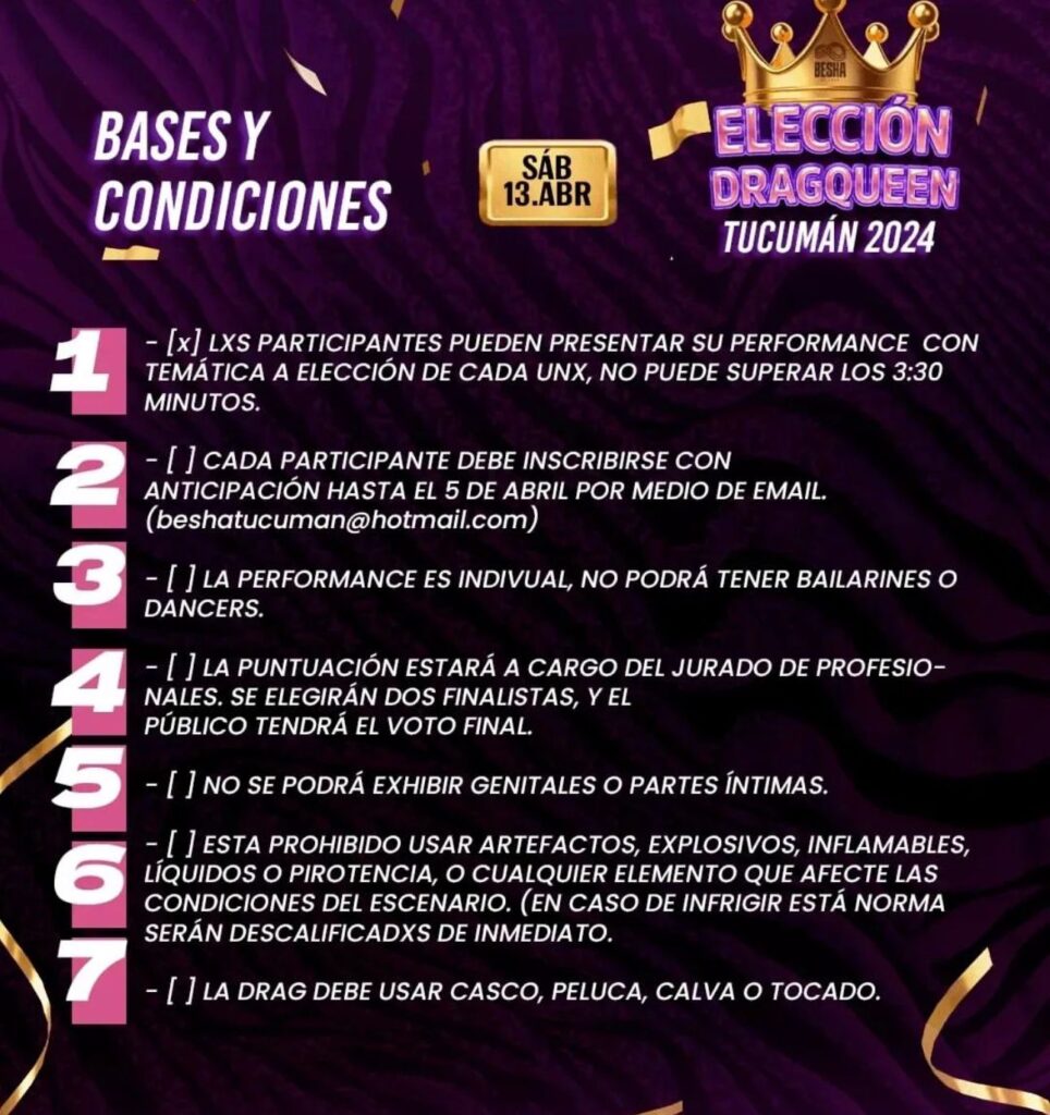 Bases y condiciones de la elección Drag